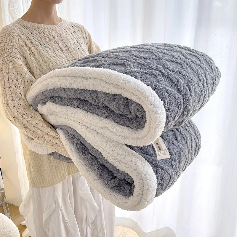 DoubleLayerThickWinterBlanketThrowSoftWarmSherpaWoolBlankets