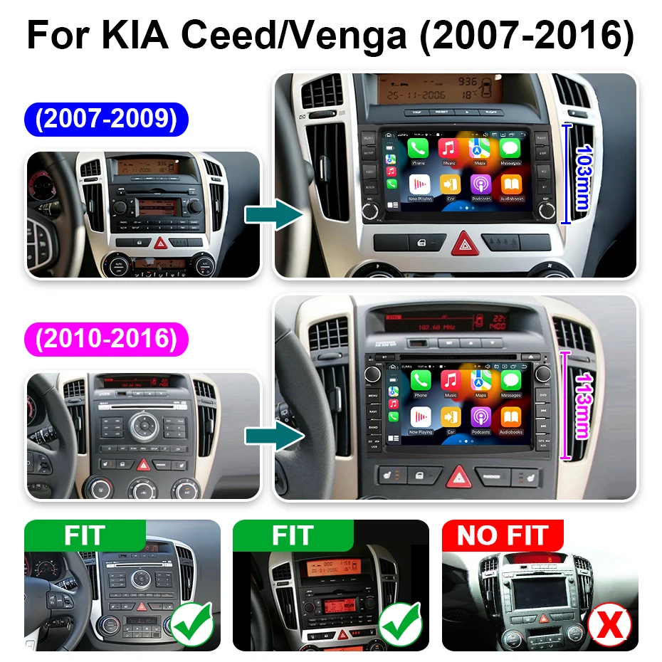 Radio para coche CarPlay inalámbrico de 8 núcleos, pantalla de 7 pulgadas, Android 15, accesorios estéreo para KIA Ceed Venga 2007-2016, Bluetooth, autorradio, sistema inteligente, reproductor Multimedia, navegación GPS 2