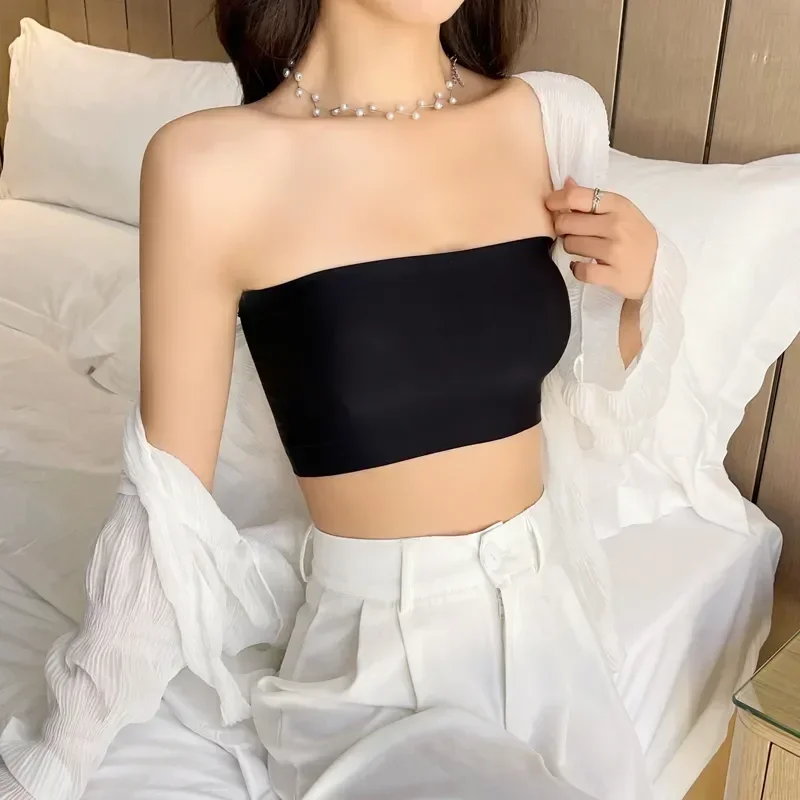 

Seamless Lingerie Black Bra Sexy Top Women Bralette Strapless One Tops Sling Piece Thin Silk Tube Word White Push Up Ice