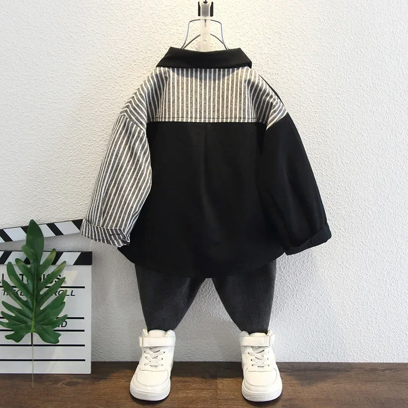 Spring Fashionable Striped Long Sleeve Shirt for Boys Children's Spring Autumn Style Clothing Male Kids Trendy Streetwear Top