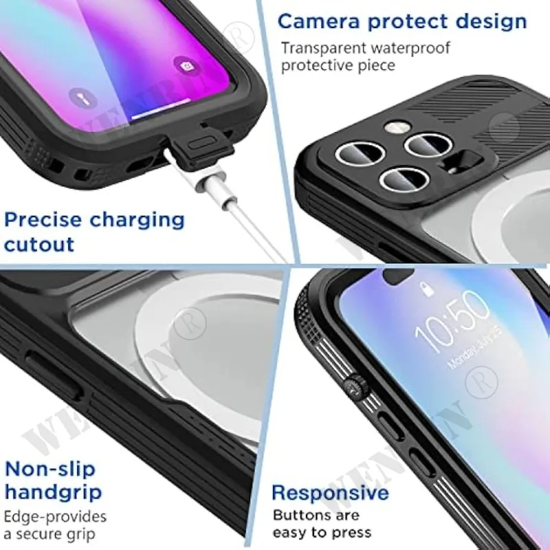 Waterproof Case iPhone 15 14 Pro Max Plus Compatible with Magsafe Snow Dust Shock Proof 360° Underwater IP68 Certified Cover