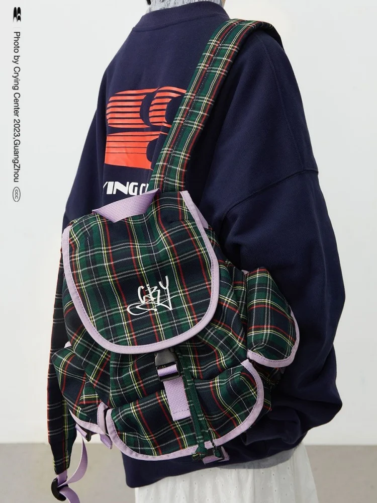 Preppy Style Vintage Plaid Pattern College Students School Bag Backpack Multiple Pockets Commuter Backpack Mochilas Para Mujer