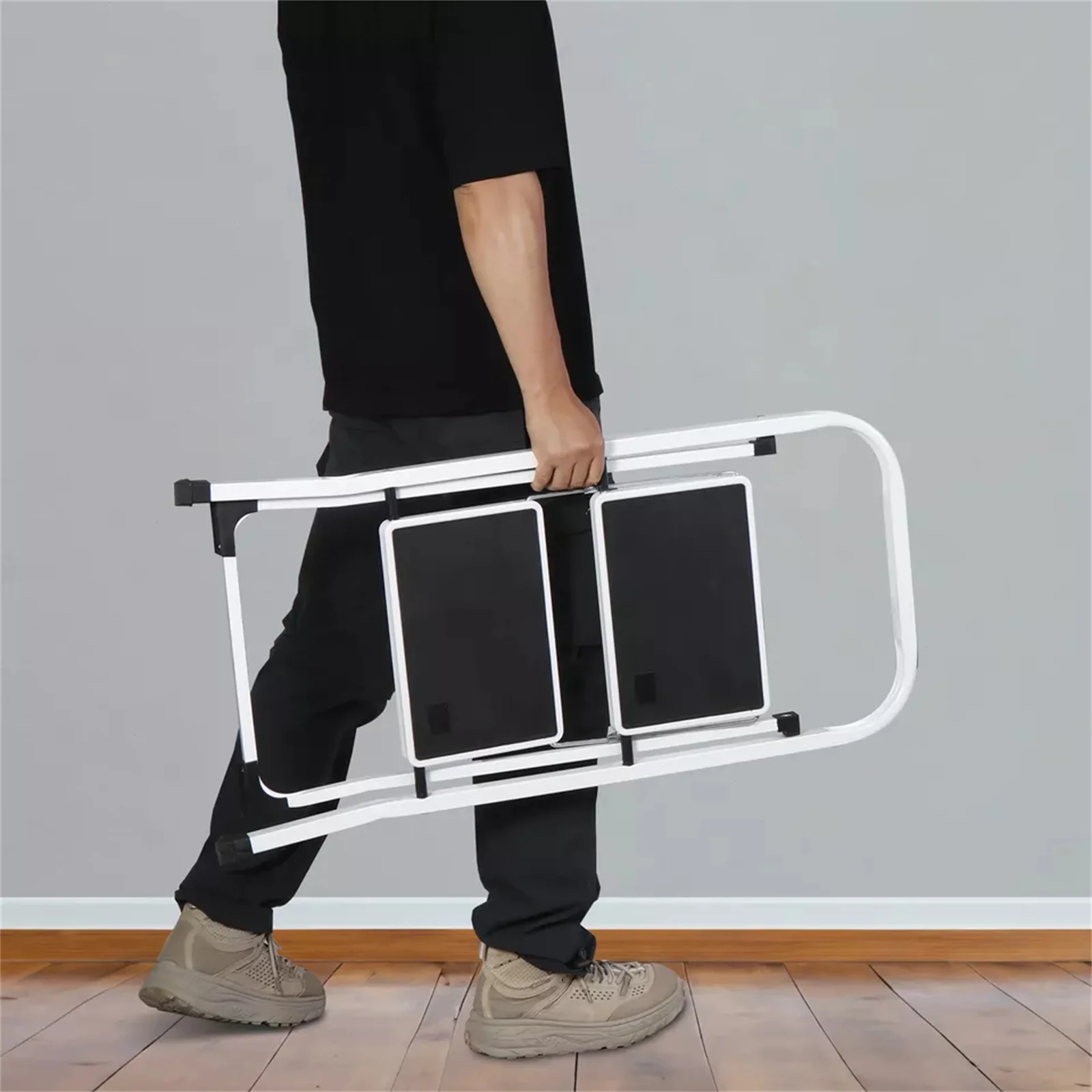 2 Steps Ladder Safety Non Slip Mat Tread Foldable Kitchen Steel Step Stool White 3