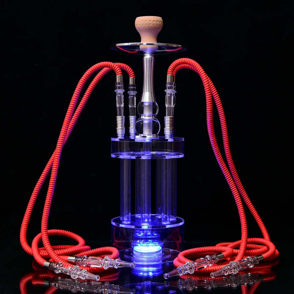 DEJAYA Gatling Hookah Acrylic Narguile Complete Shisha Pipe Set Chicha Cachimba 4 Hoses LED Light Nightclub Party Accessories