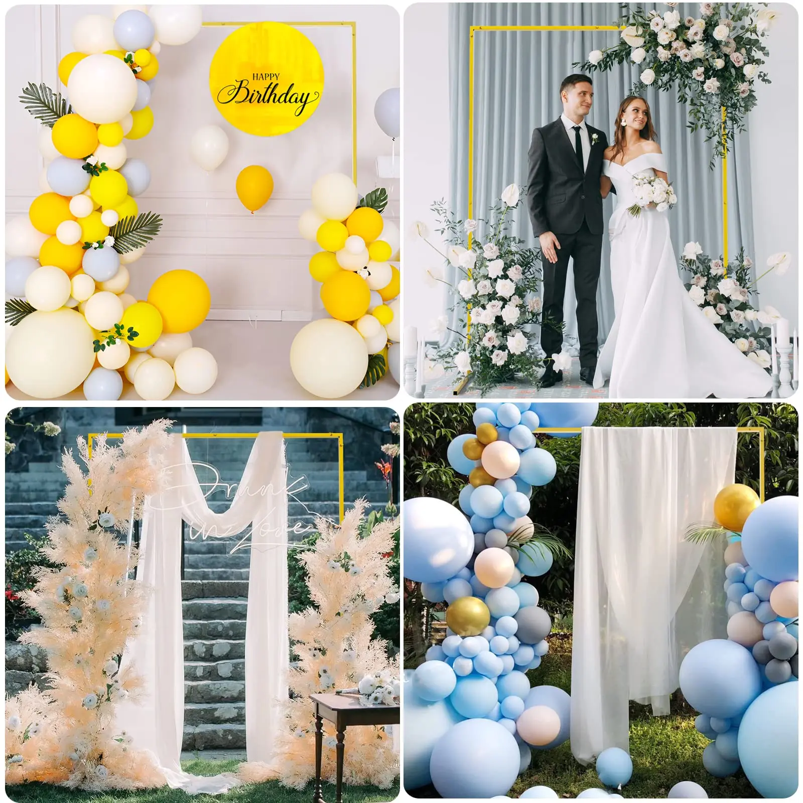 Arco de puerta de metal decorativo 2x2m cuadrado dorado para boda  cumpleaños fiesta recepción fotomatón globo arco kit Decoración