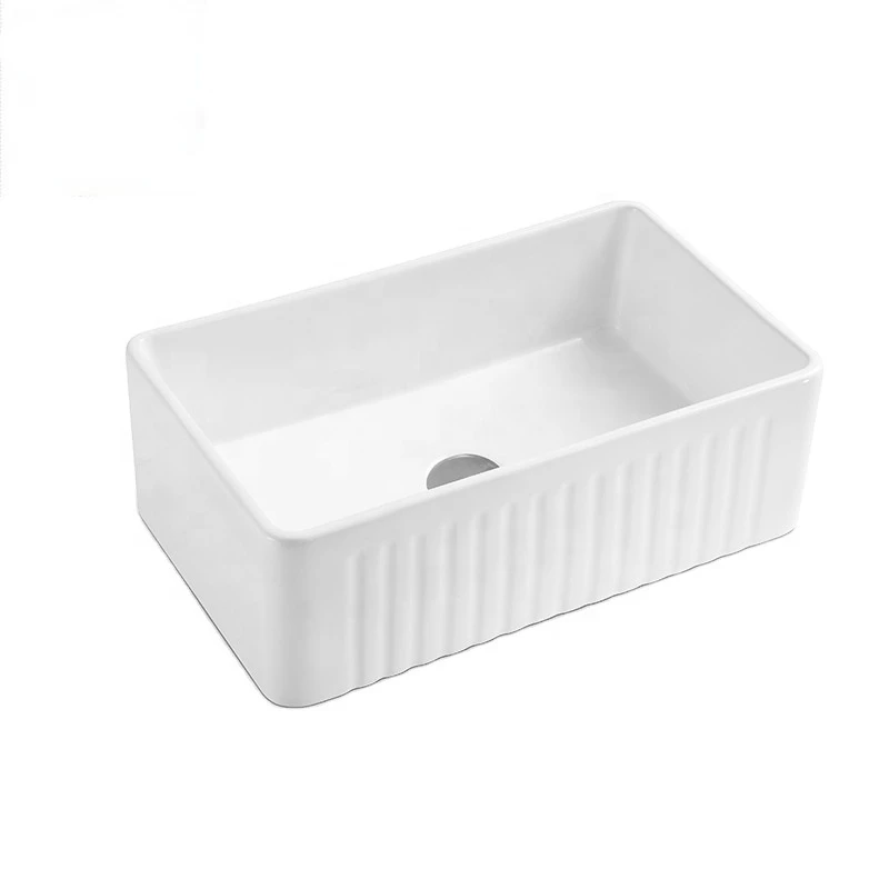 

Rectangular Apron Reversible Fireclay Single Bowl Ceramic Kitchen Sink with Strainer