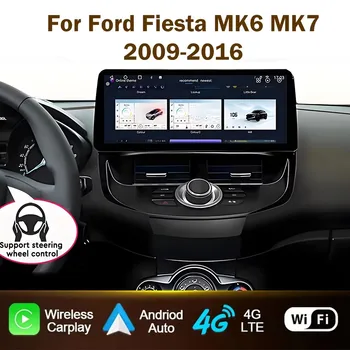 Radio de coche de 12,3 pulgadas para Ford Fiesta MK6 MK7 2009-2016 LHD RHD Android reproductor de vídeo Multimedia GPS inalámbrico Carplay pantalla QLED 1