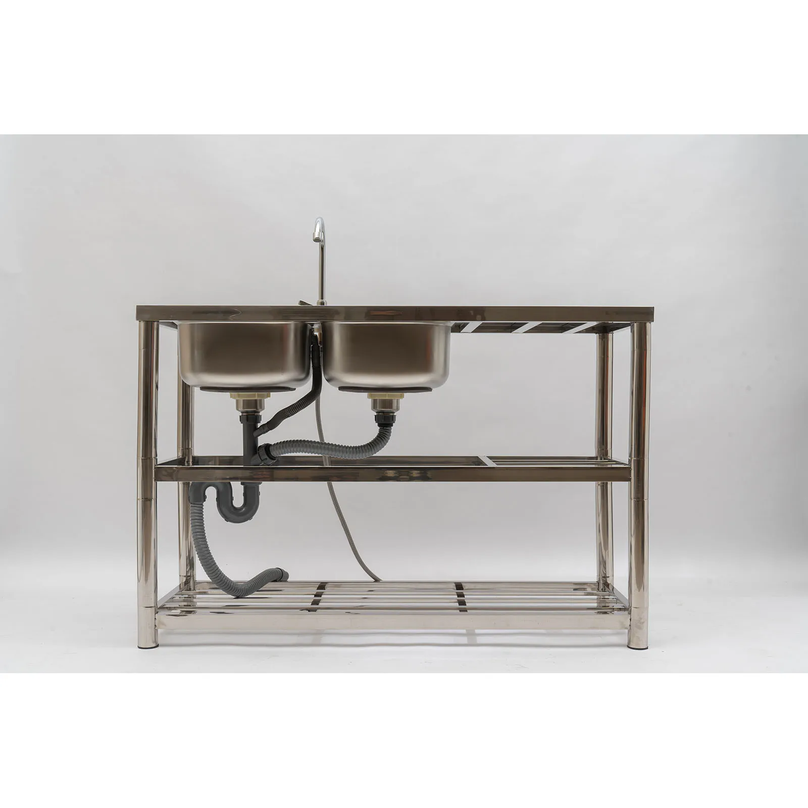 Stainless Steel Commercial Sink Utility Sink 2 Compartment Kitchen w/Prep Table