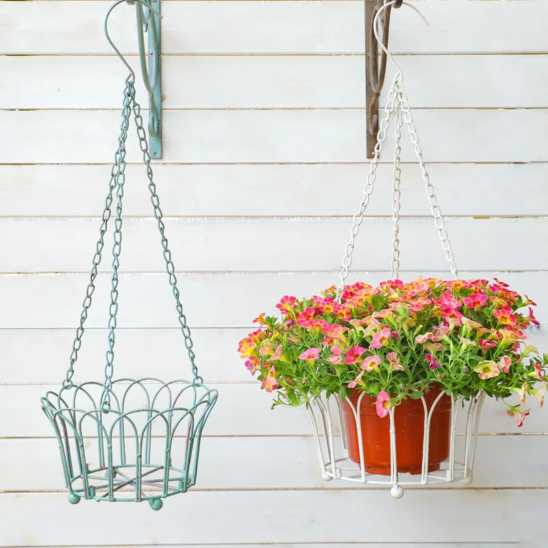 Hanging Plant Planter Baskets Liner Round Metal Wire Plant Holder With Chain Porch Decor Flower Pots