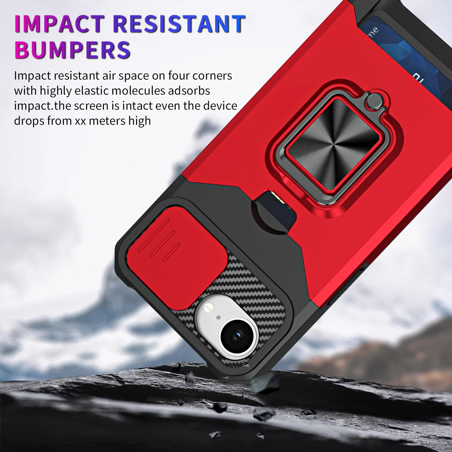 Hidden Card Slot Magnetic 360° Bracket Sliding Case - Anti-Drop PC Cover