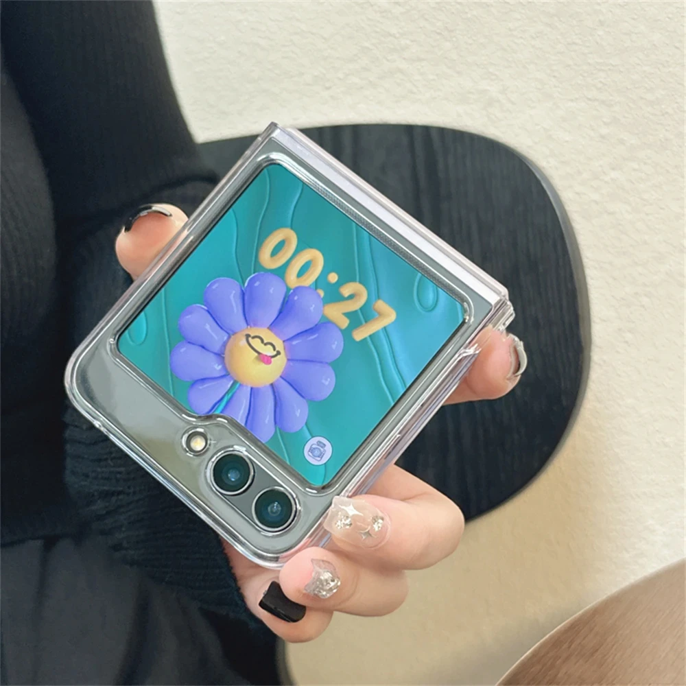 Ins Korean Cute Clear Case For Samsung Z Flip 7/6/5/4/3 Hinge Full Protection PC Case For Motorola Razr 60 50 Ultra Razr 40Ultra 4