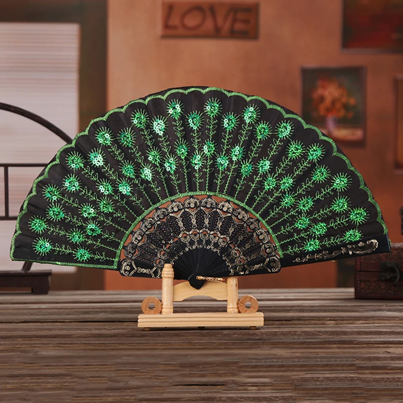 Description Picture 2 of itemLace Silk Folding Hand Solid Color Hollow Lace Women Hand Held Flower Fan Folding Wedding Fans Festival Gift Decor Spanish Style