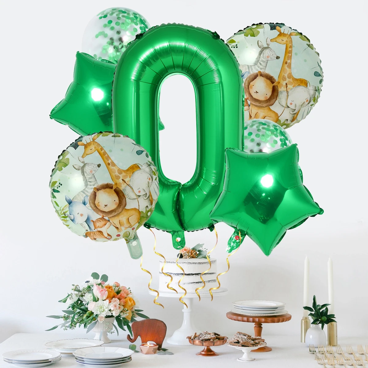 Green Number Balloon set Jungle Safari Animal Birthday Party Decorations Kids Boy 1st Wild One Birthday Decor Party Foil Ballons