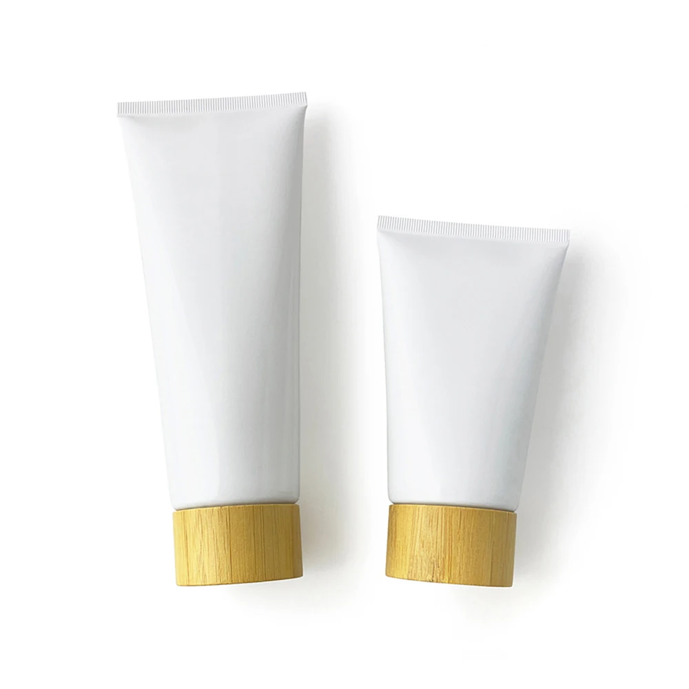 

150g 200g 300g Bamboo Lid Squeeze Bottle 150ml 200ml 300ml Empty Cosmetics Soft Tube Cream Lotion Refillable Container