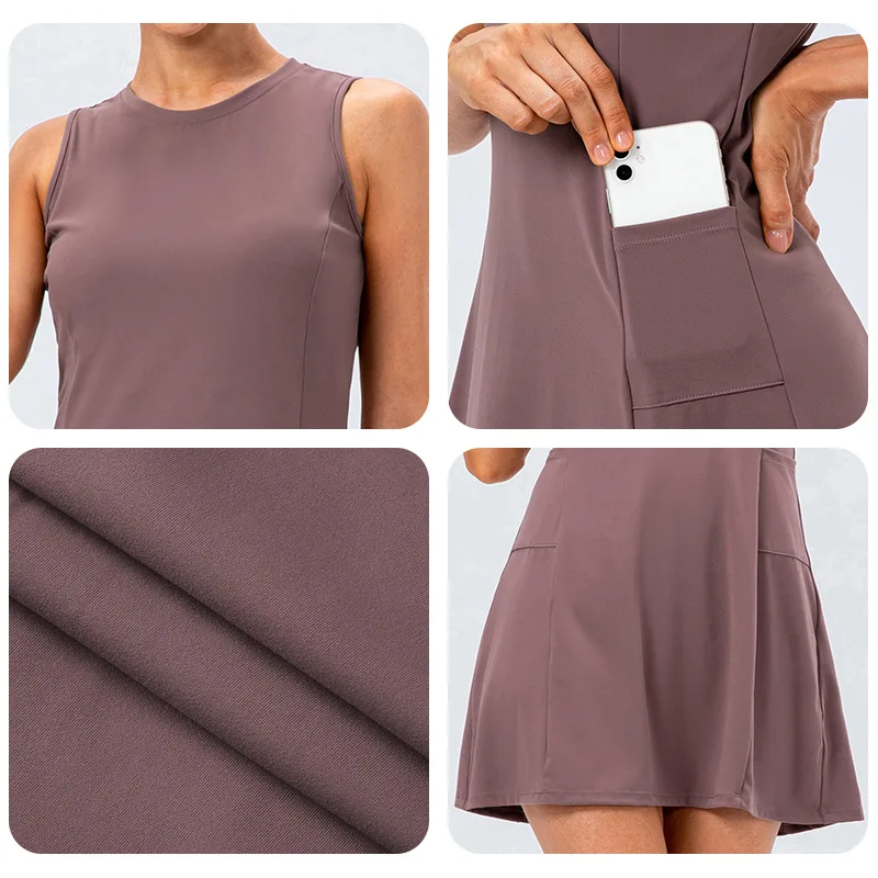 Women Tennis Dress With Separate Shorts Sleeveless Golf Sport Skirts Set with Pockets Training Running Fitness Female Badminton women dress sports clothing