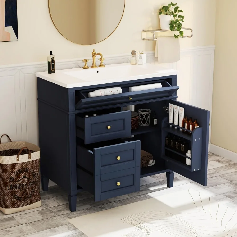 Bathroom Organizers, Bathroom Vanity With Sink, Modern Bathroom Cabinet With Drawers And Tip Out Drawer, Freestanding Bathroom V 6