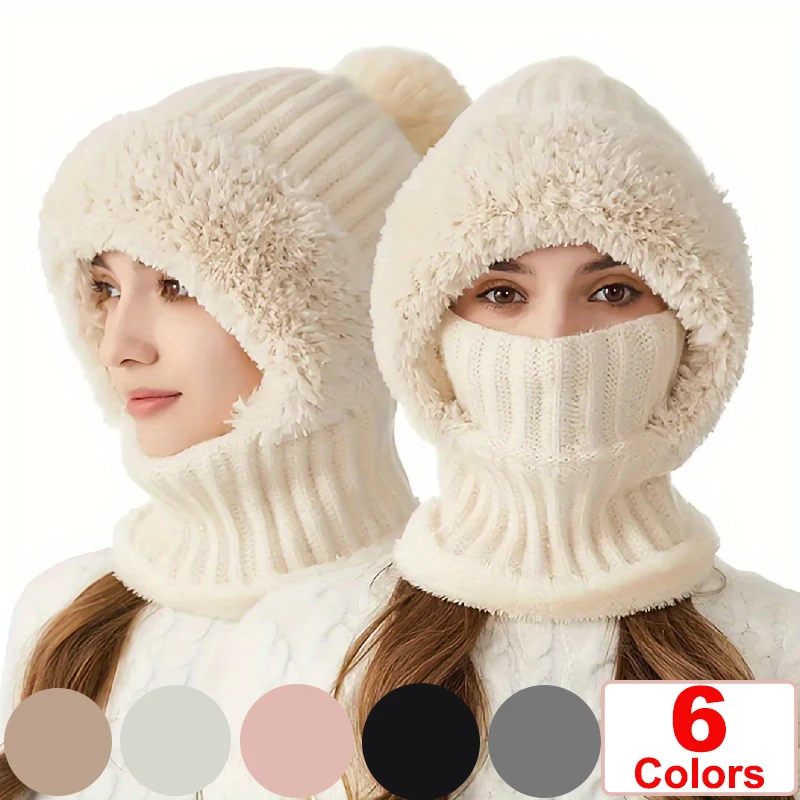 Cycling Hat Face Mask Cold-proof Thermal Knitting Plush Balaclava Hat Hooded Neck Warmer Outdoor Hike Cycling Cap