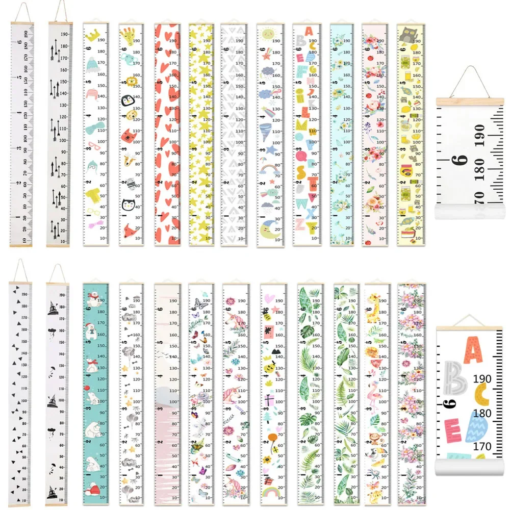 Cartoon Baby Kids Growth Chart Record Wood Frame Fabric Height Measurement Ruler for Boys & Girls Child's Room 키재기 Decoration