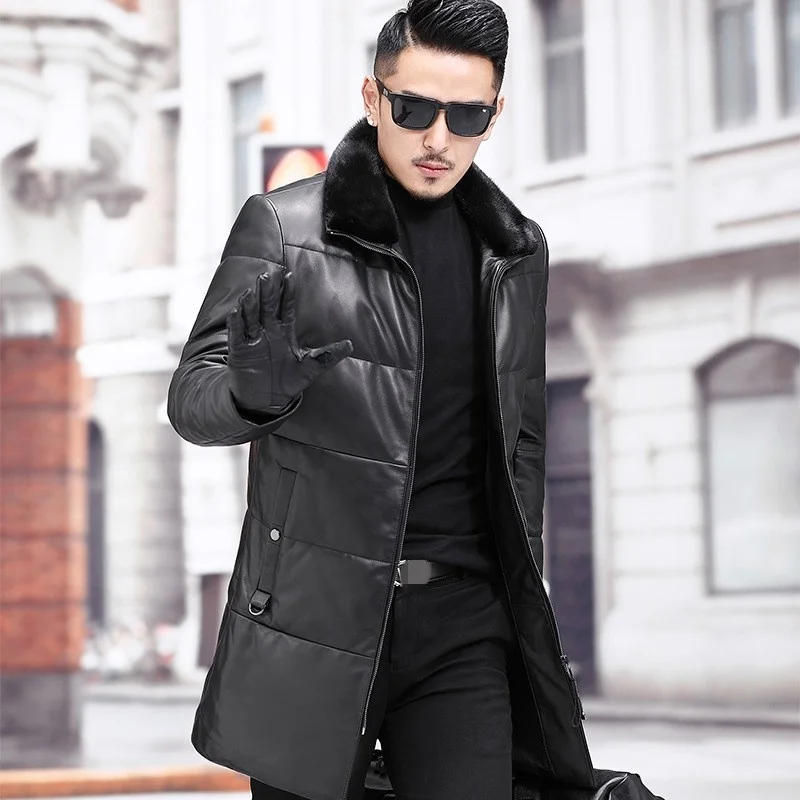 大阪買付 Ol メンズレザージャケット 厚手のミンクの肌の襟 ミディアムロングコート ブランドのストリートウェア ジッパー付きビジネスジャケット 輸入品格安 Ongoing Southloopmarket Com