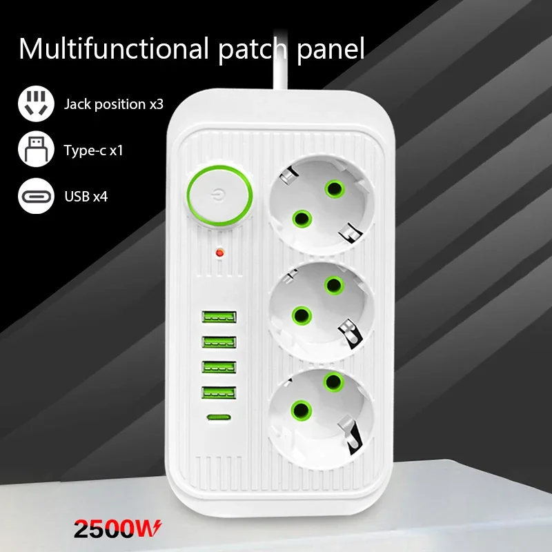 Description Picture 5 of item5M 2M EU Plug AC Outlets Multitap Socket Extension Cord Electrical Power Strip 3 USB Type C Fast Charging Network Filter Adapter