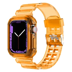Transparent Silicone Band and Protective Case - 42mm 44mm 45mm (Orange)