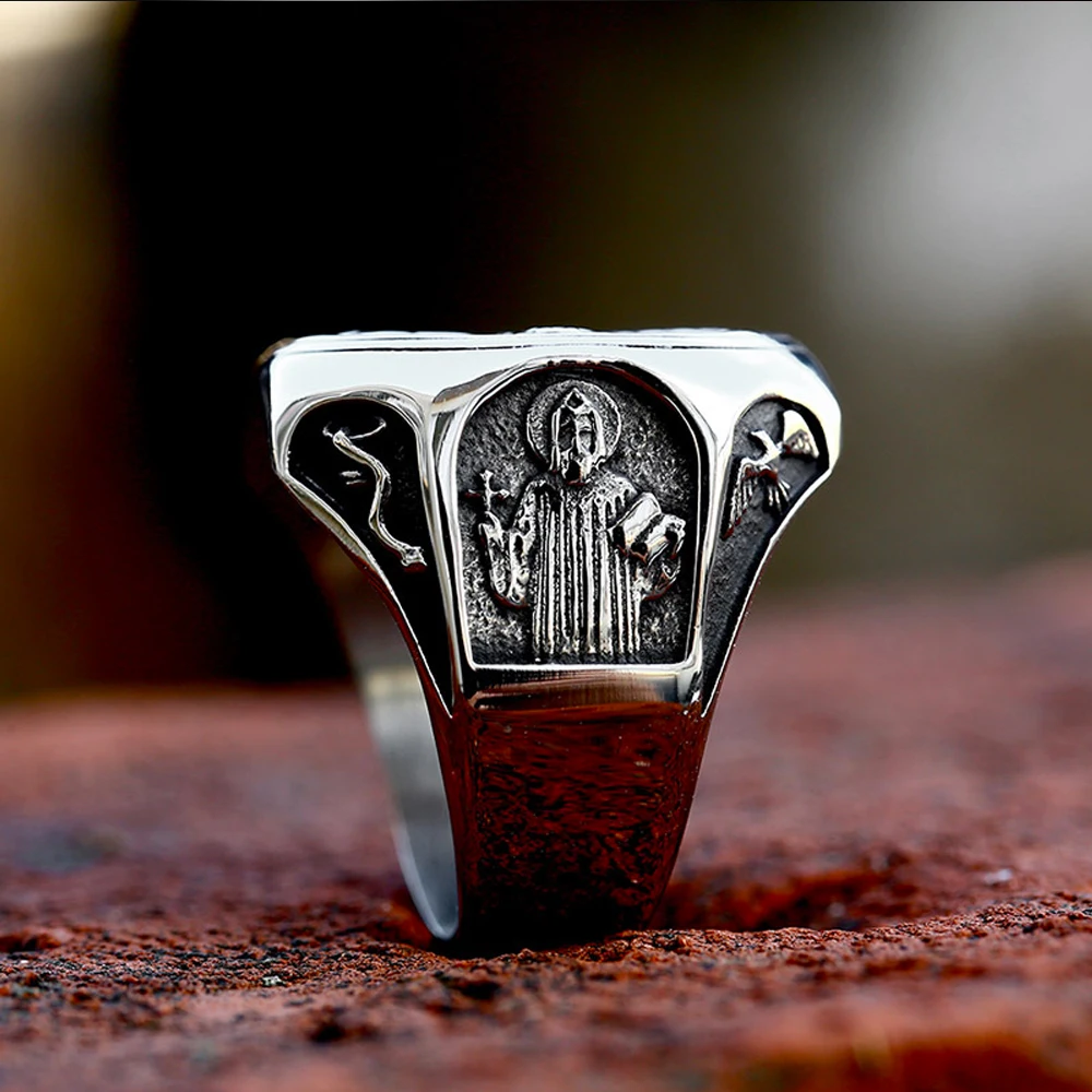 Vintage Exorcism Saint Benedict Cspb Cross Ring Men Punk Amulet Christianity Rings Stainless Steel Jewelry Gift Wholesale 4