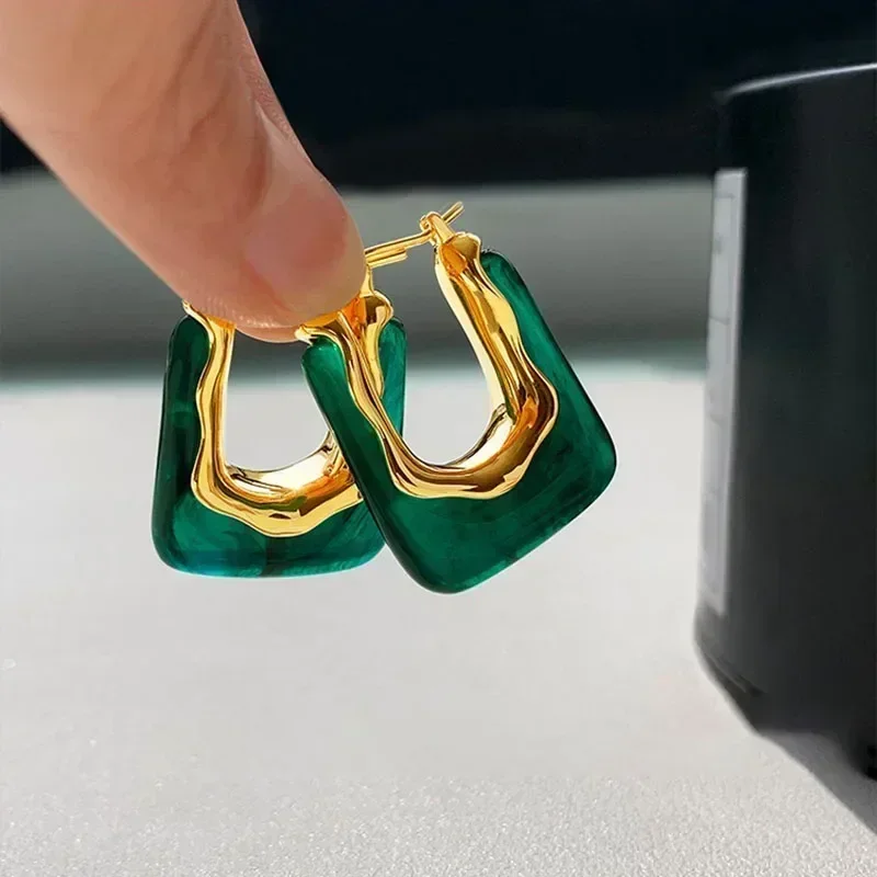 2024 New Korean Fashion Green Heart Flower Bow Drop Earrings for Women Geometry Square Jewelry Oorbellen Gift