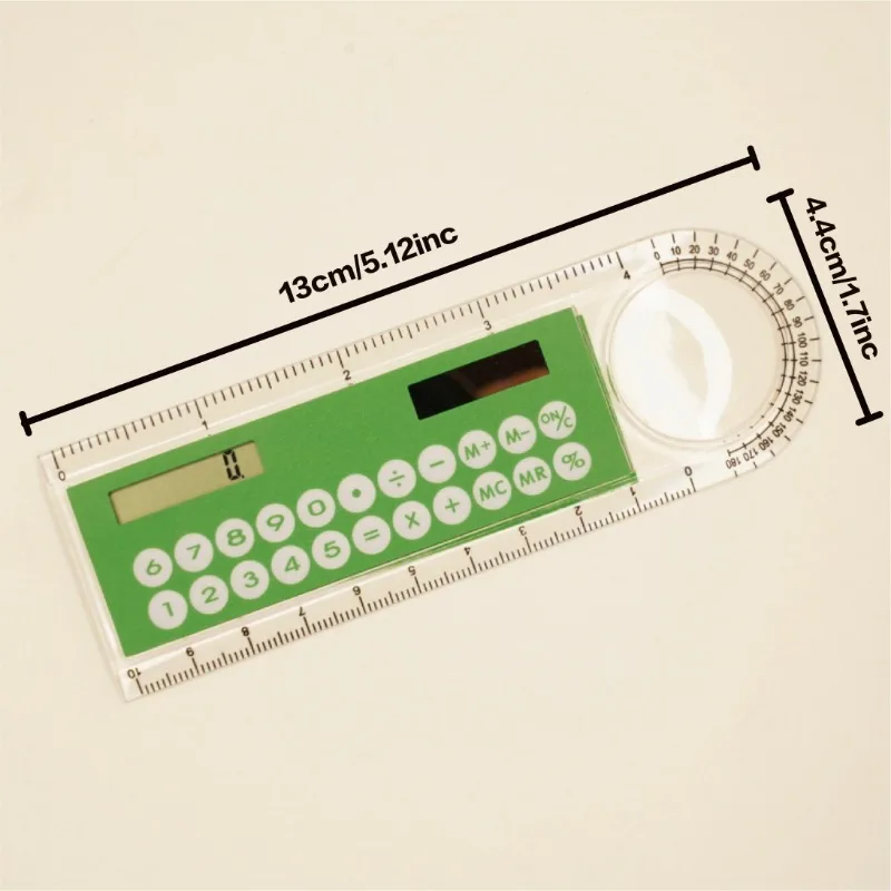 Mini Ultra-Thin Ruler with Solar Calculator Magnifying Glass Multifunctional Calculator 10cm School Office Supplies