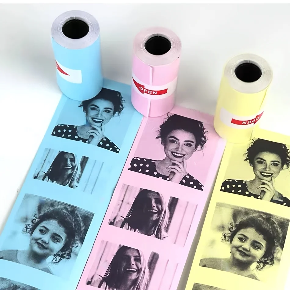 6팩 3색 무지개 감열지, 57x25mm 끈적이지 않는 인화지, 대부분의 즉석 카메라 및 미니 프린터에 사용 가능