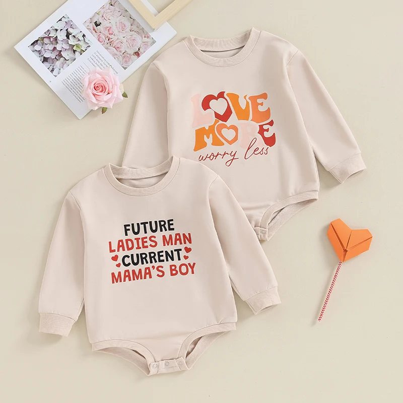 

2023-10-17 Lioraitiin 0-18M Infant Baby Girl Valentine's Day Outfits Long Sleeve Romper Love More Letter Bodysuit Baby Clothing