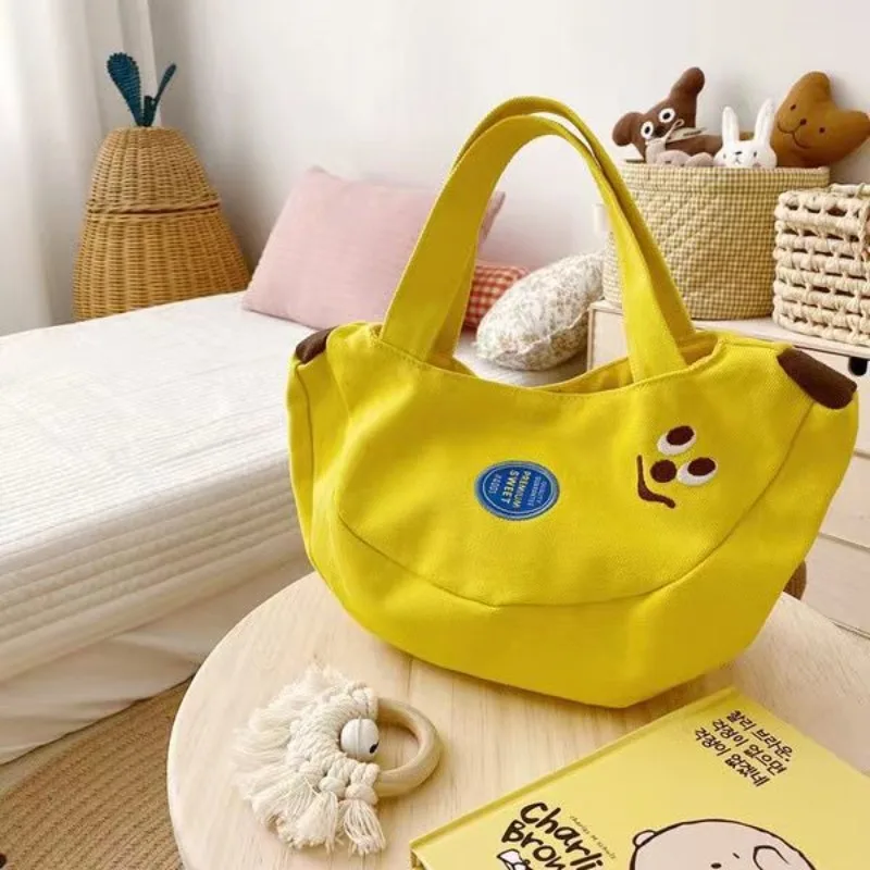 Cute Banana Bag Cartoon Embroidered Canvas - Lightweight Handbag for Women Office Workers & Moms Everyday Crossbody Shoulder Bag