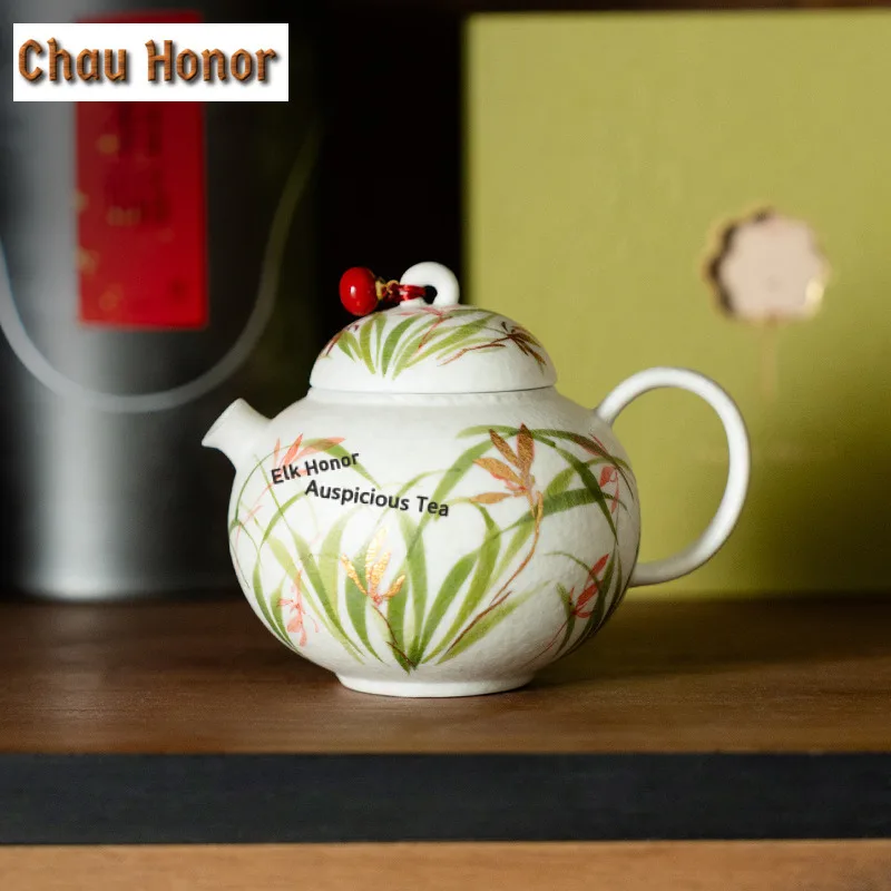 145ml Hand-painted Orchid Flowers Teapot Creative Tea Infuser Pot Tea Brewing Kettle with Ball Hole Tea Services Supplies Gift