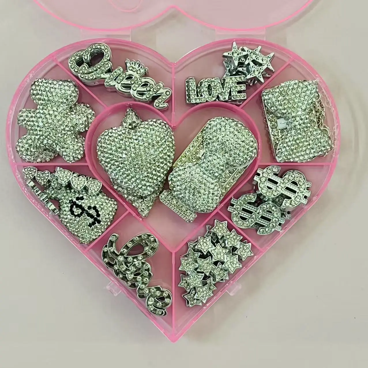 43Pcs Bundled Luxury Diamond Bow Purse Perfume Bottle Butterfly Purse Lip Queen Star Junk Phone Case Decoration Charm Crafts