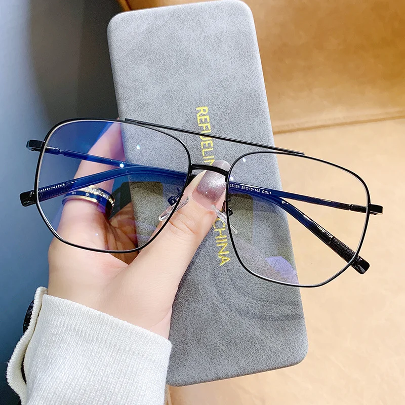 Double Bridge Square Eyeglasses Frames Anti-blue Light Women Men Vintage Transparent Computer Oversize