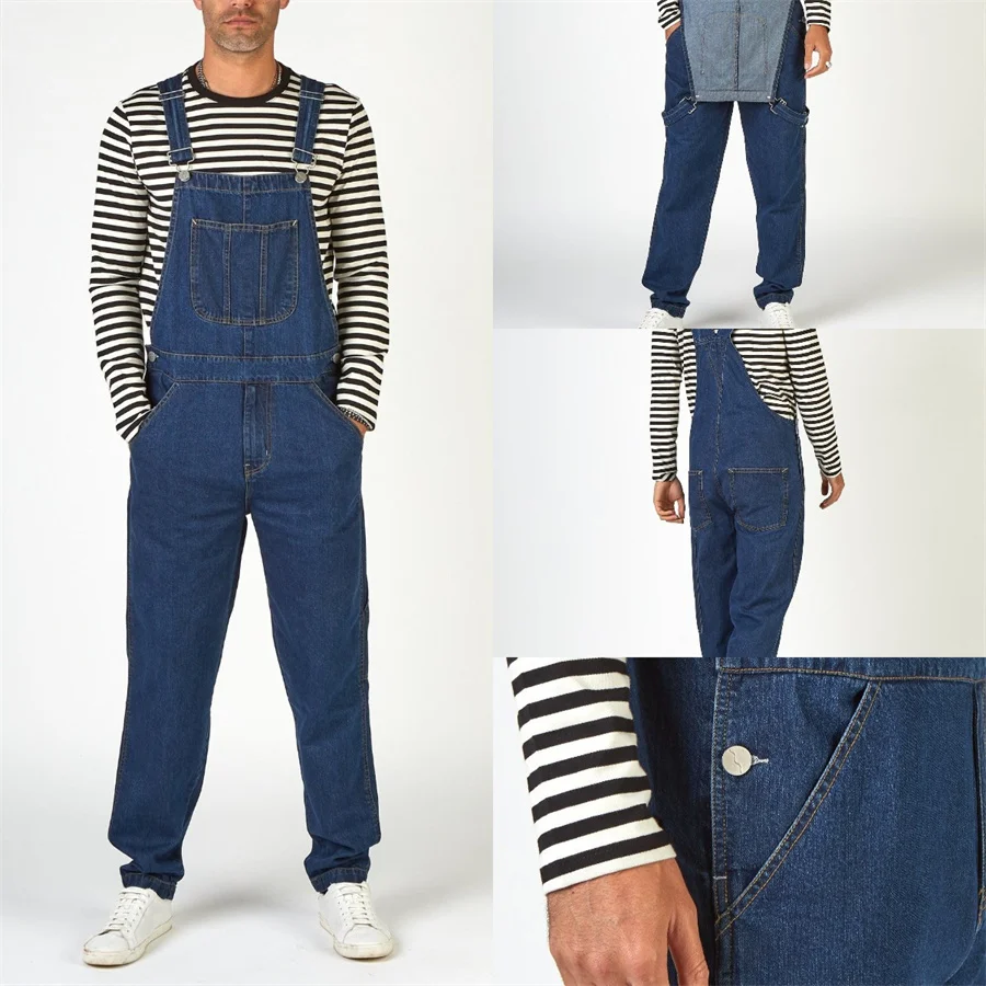2025 Men's Denim Overalls Cargo Trousers for Men Fashion Bib Jeans Jumpsuit Oversized Pants Clothing Male Straight Streetwear 6