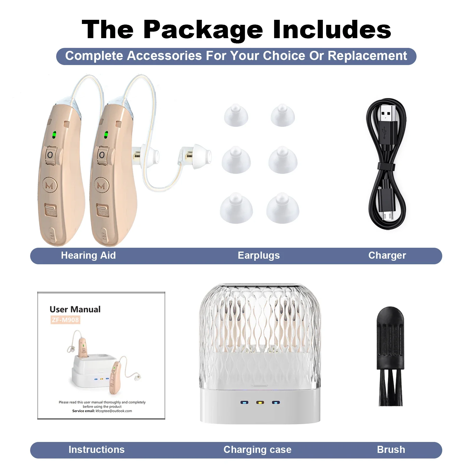 BTE Hearing Aids Rechargeable Hearing Aids for Seniors Personal Sound Amplifier Adults Assist Devices with Charging Base hearing aids