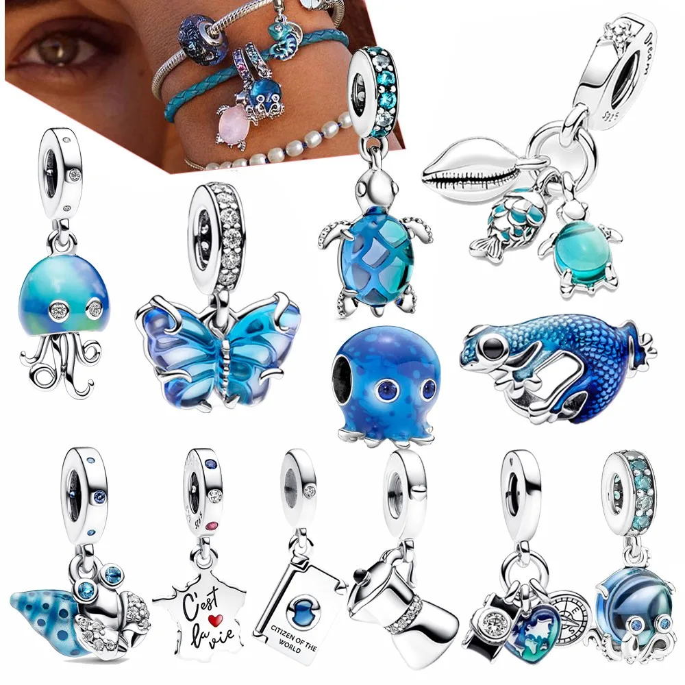 

2023 New Summer Series Murano Glass Seaturtle Dangle Charm For Women Original Silver Moment PANDORA Bracelet Jellyfish Pendant