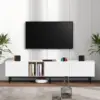 77 Inch Modern TV Stand for TVs Up to 80”, Minimalist Entertainment Center with 3 Cabinets & Open Shelves, Media Console Table 1