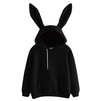 2025 autumn and winter new women's clothing Harajuku Wei hooded rabbit hoodie solid color loose casual women's top women's coat - Image 4