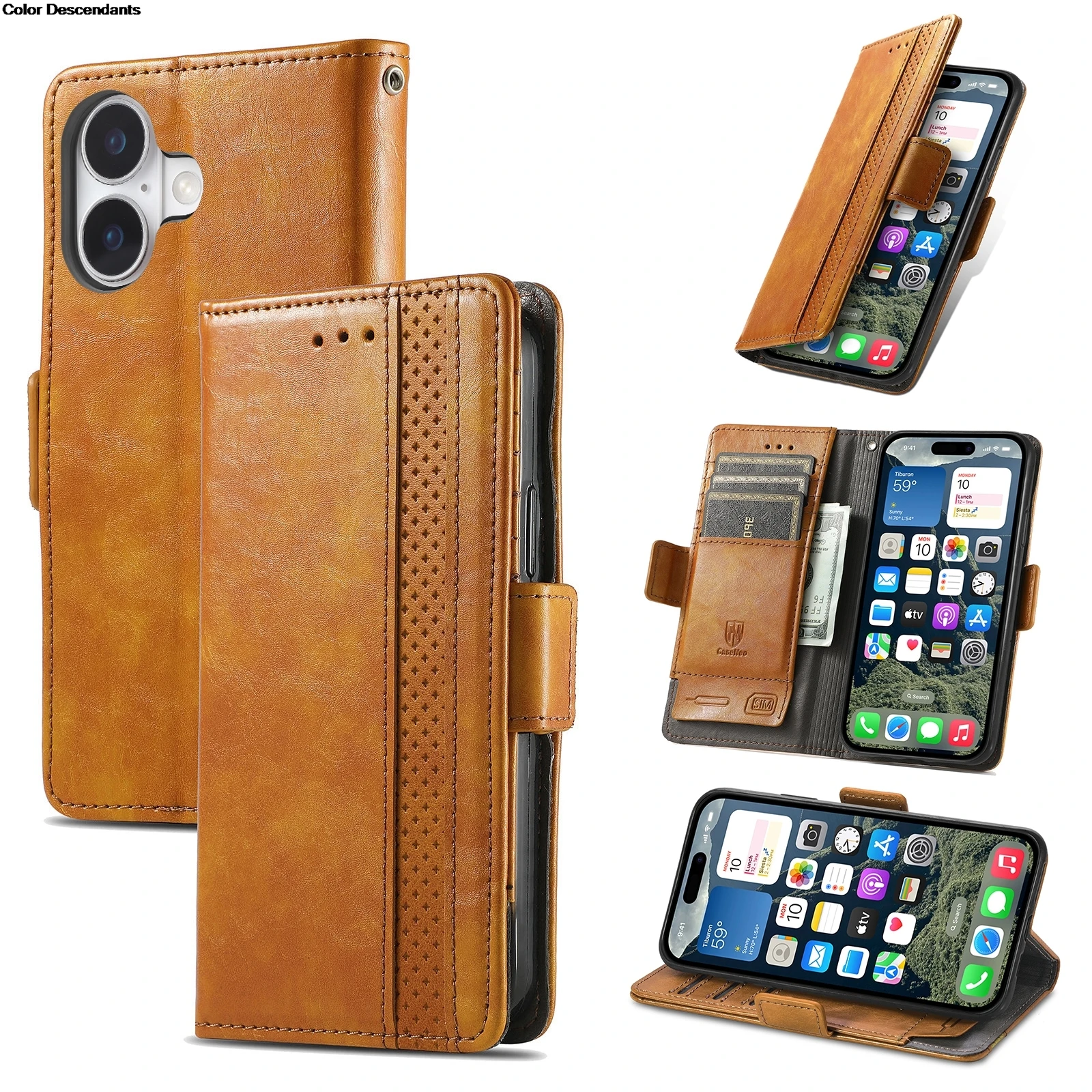 Leather RFID Blocking Phone Case with Wireless Charging and Card Slots