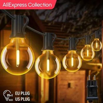 AliExpress Collection LED G40 볼 스트링 조명, 방수 야외 정원 화환 스트링 조명, 테라스 정원 펍 크리스마스 파티 장식