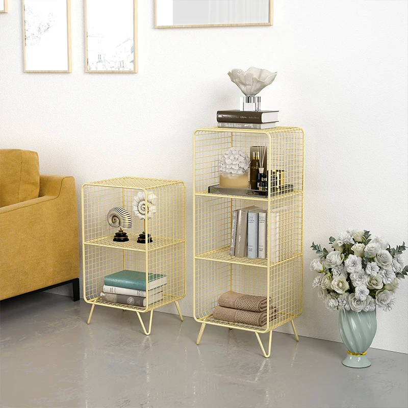 

Storage Grid Shelf Nordic Iron Bedside Storage Cabinet Luxury Multi-layer Living Room Floor Mounted Bookshelf Organizers Storage