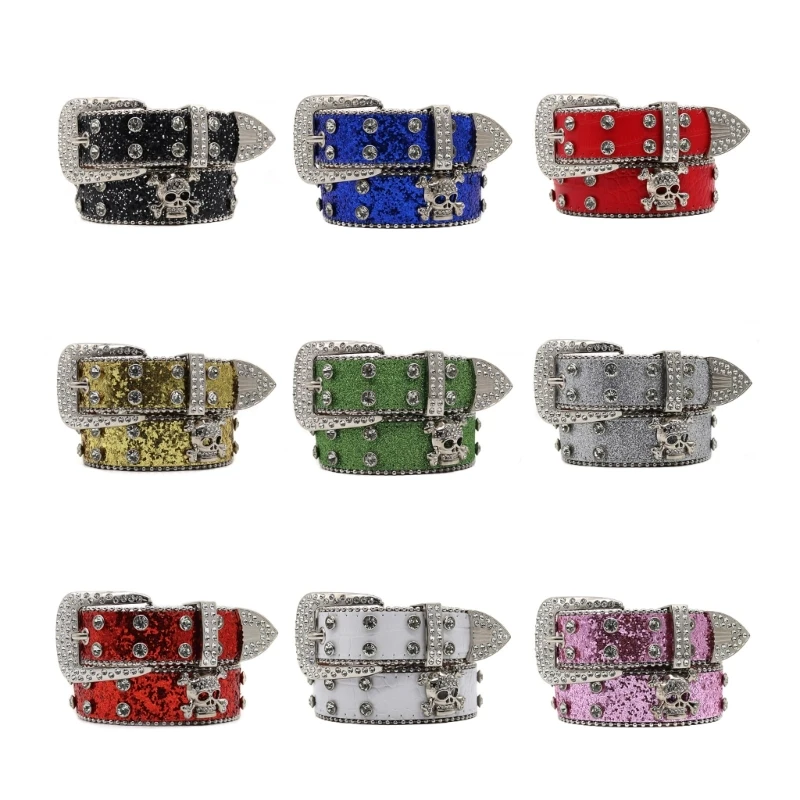 

Западный стиль ковбойский блестящий ремень с пряжкой из горного хрусталя и черепом для взрослых