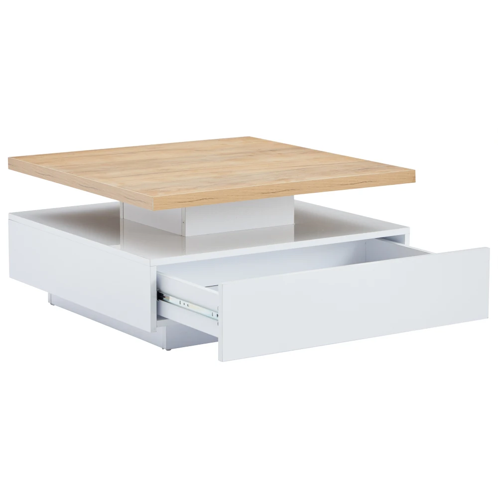 Multifunktionales Quadrat 360° ° Drehbarer Couchtisch, Hochglänzender 2-stufiger Mitteldrehtisch, Aufbewahrungsschrank, Beistelltisch für das Wohnzimmer – Detail 22