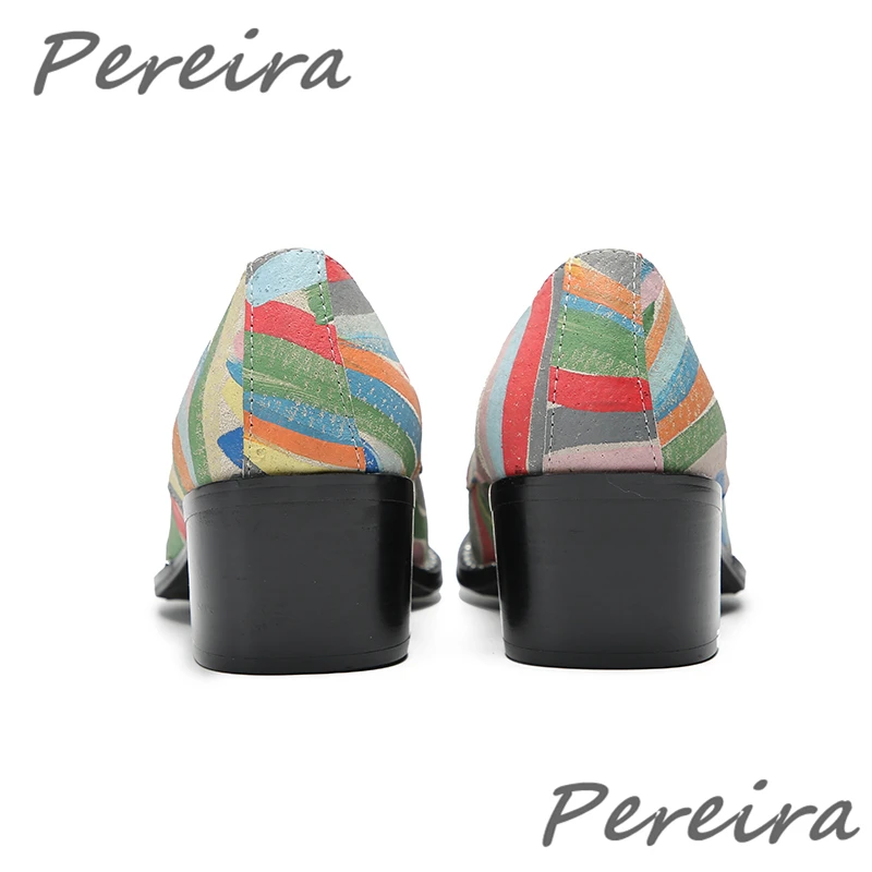 Fashion Genuine Leather Men's Shoes Colorful Stripe Rhinestone Men High Heels Metal Toe Mixed Colors Slip-On Formal Dress Shoes
