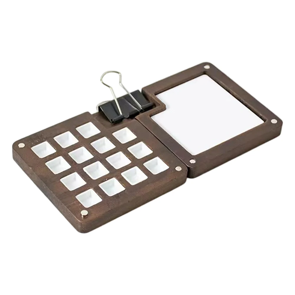 Mini Portable Watercolor Palette Set Multi Colors Wooden Grid Paint Box Pocket Artist Travel Paint Palette for Travel Drawing