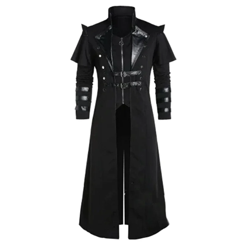 Vintage Halloween Medieval Steampunk Elves Pirate Costume Adult Men Black Long Split Jacket Gothic Armor Leather Coats,role playing costume,cosplay costumes,cosplay costume,gothic jackets