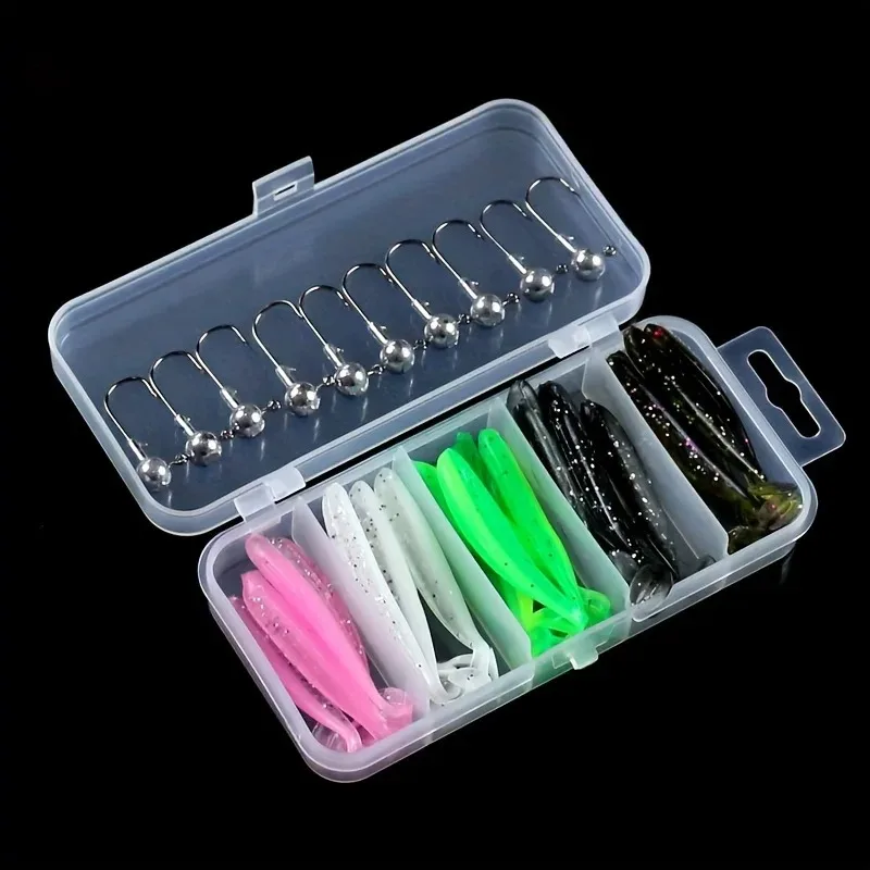 New 25PC Soft Fishing Lures Kit Silicone Lure Set Artificial Bait Worm with Crank Jig Head Hook Fishing Tackle Accessories
