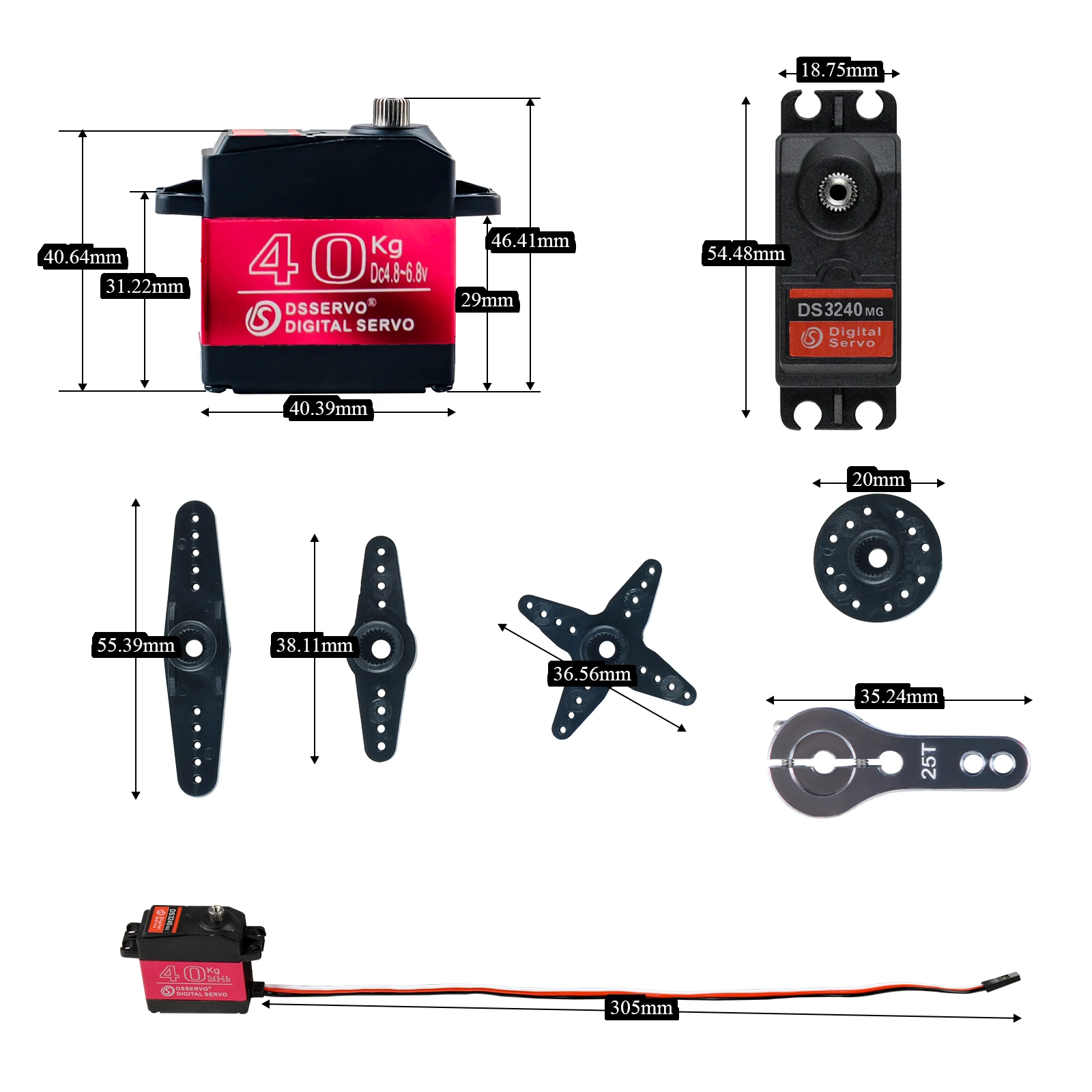Servomoteur RC DS3240 40kg 6V IP66 180/270° Engrenage Métal