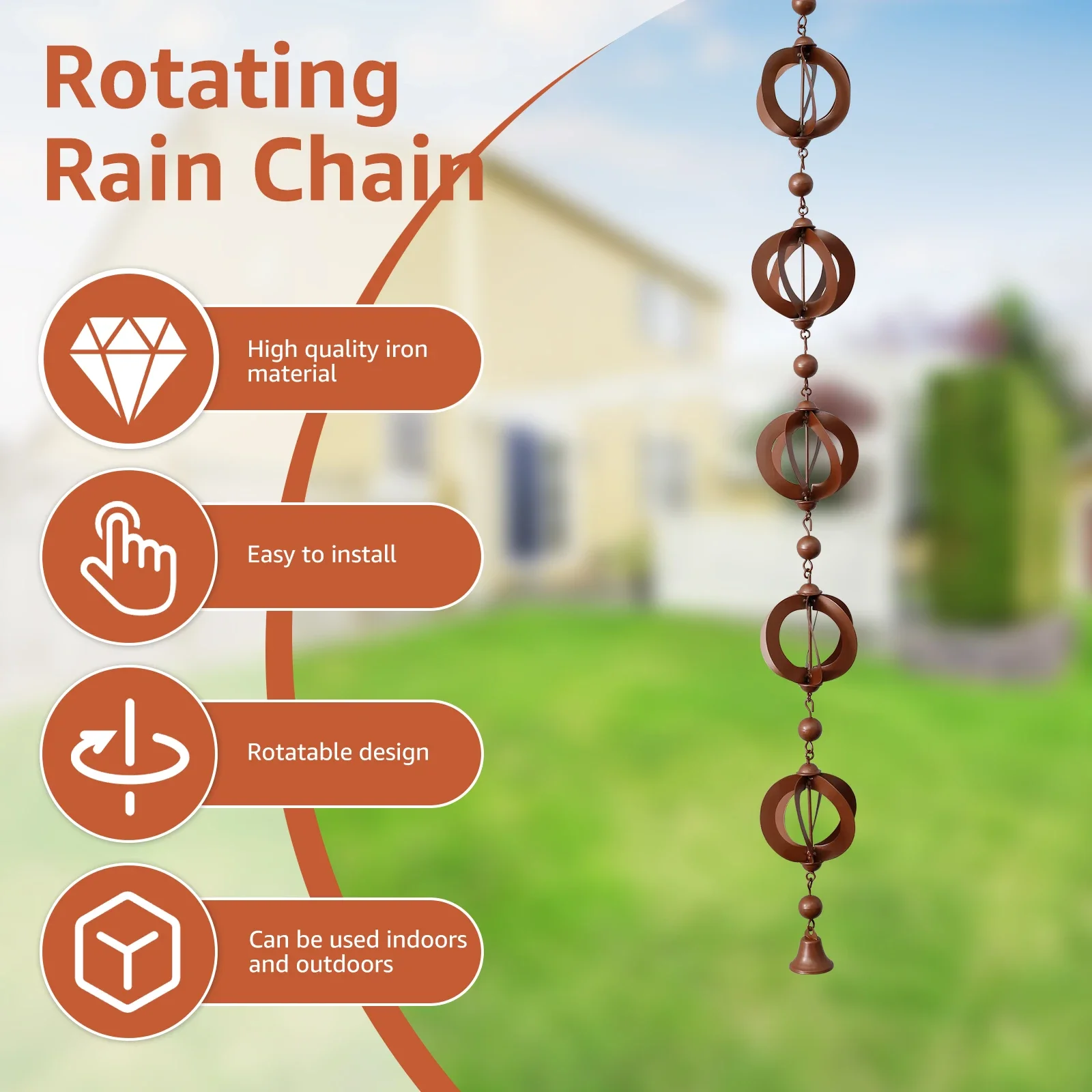 Metal Rain Chain 3.6 FT Rain Chains Decorative Hanging Catcher For Home Outdoor Garden Gutter Roof Drainage Downspout Tool